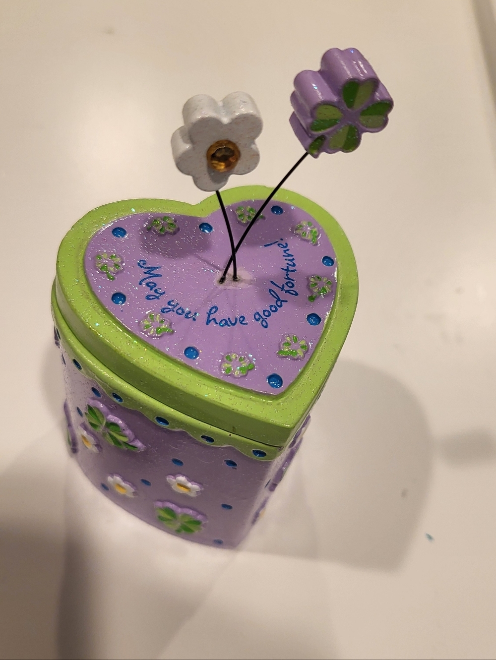 Heart-Shaped Floral Trinket Box in Lavender and Lime 3  X 2 In